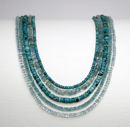 Five strand bead necklace in blue